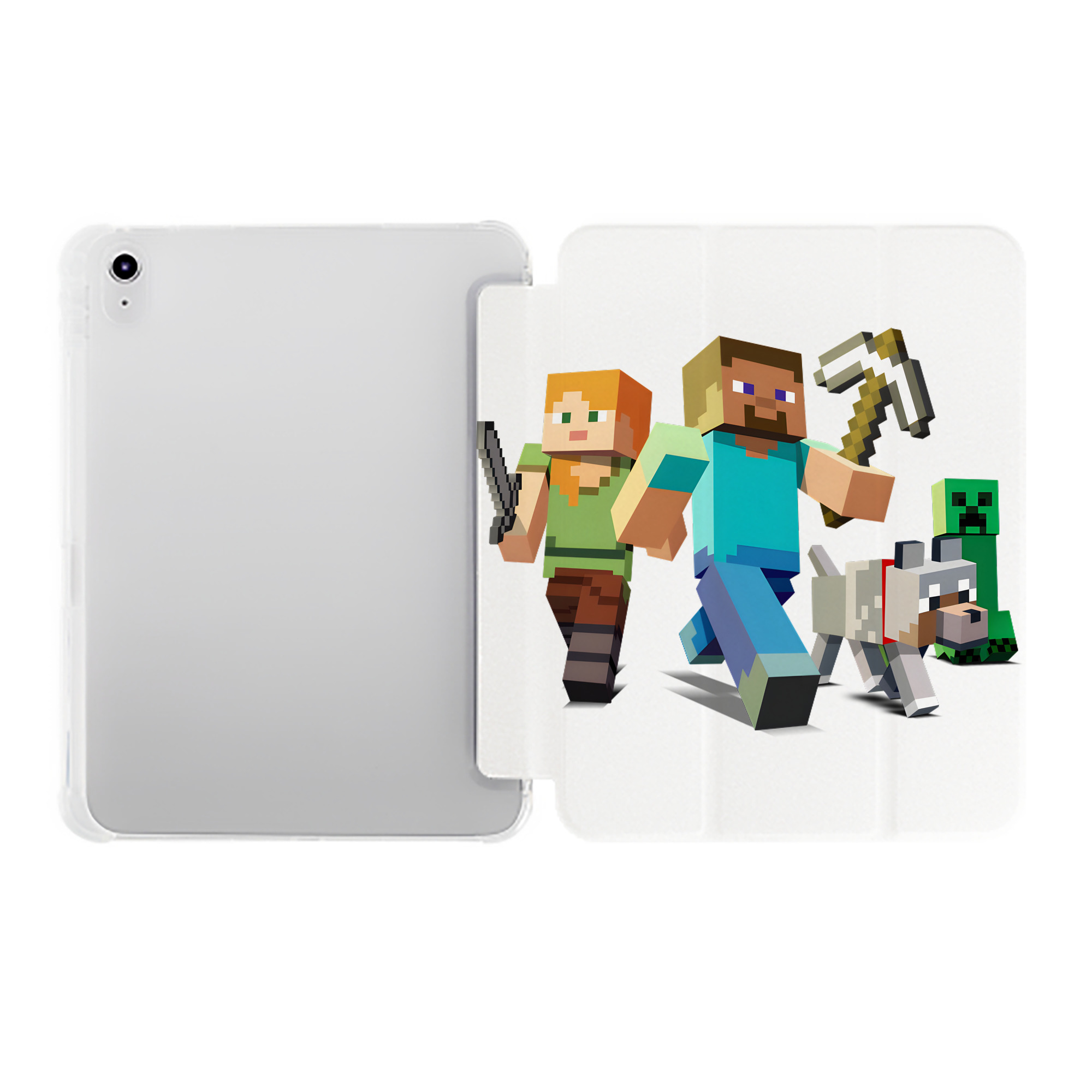 （画像用） マインクラフト ブロックの世界 Minecraft MC Block world IPad ケース ペン収納付き 三つ折りスタンド PUレザー×シリコン 対応機種9.5/10.5/10.9インチ